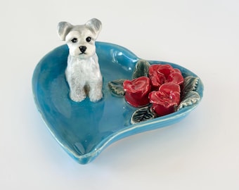 Handmade Schnauzer Ring Dish: Ceramic Heart Trinket Plate