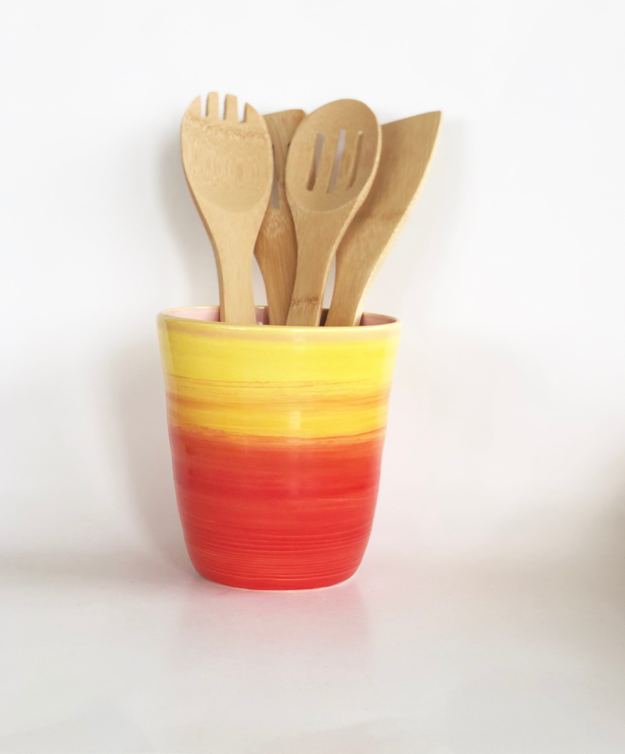 Utensil Holder Handmade in Yellow and Orange