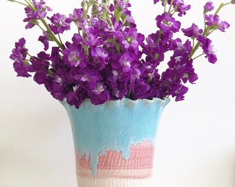 Pastel Spring Ceramic Pottery Vase,  Flower Vase, Handmade Wheelthrown Porcelain Scalloped Vase