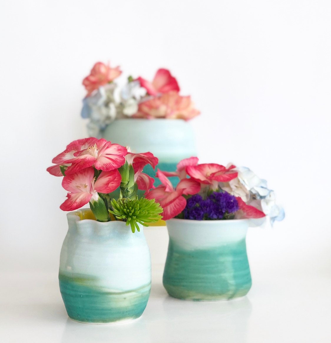 Porcelain Bud Vase, Blue Porcelain Vase, Small Vase, Green Porcelain