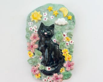 Cat Art Black Cat Art Plaque Cat Gift Pet Wall Art Sculpture Memorial Pet Loss Gift Memorial Art Black Cat Wall Decor Gift Feline Art Cat