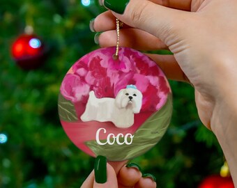 Personalized Maltese Christmas Ornament Maltese Tree Ornament Maltese Mom Christmas Ornament White Dog Personalized Ornament