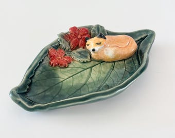 Handmade Ceramic Fox Trinket Dish: Fox Ring Dish