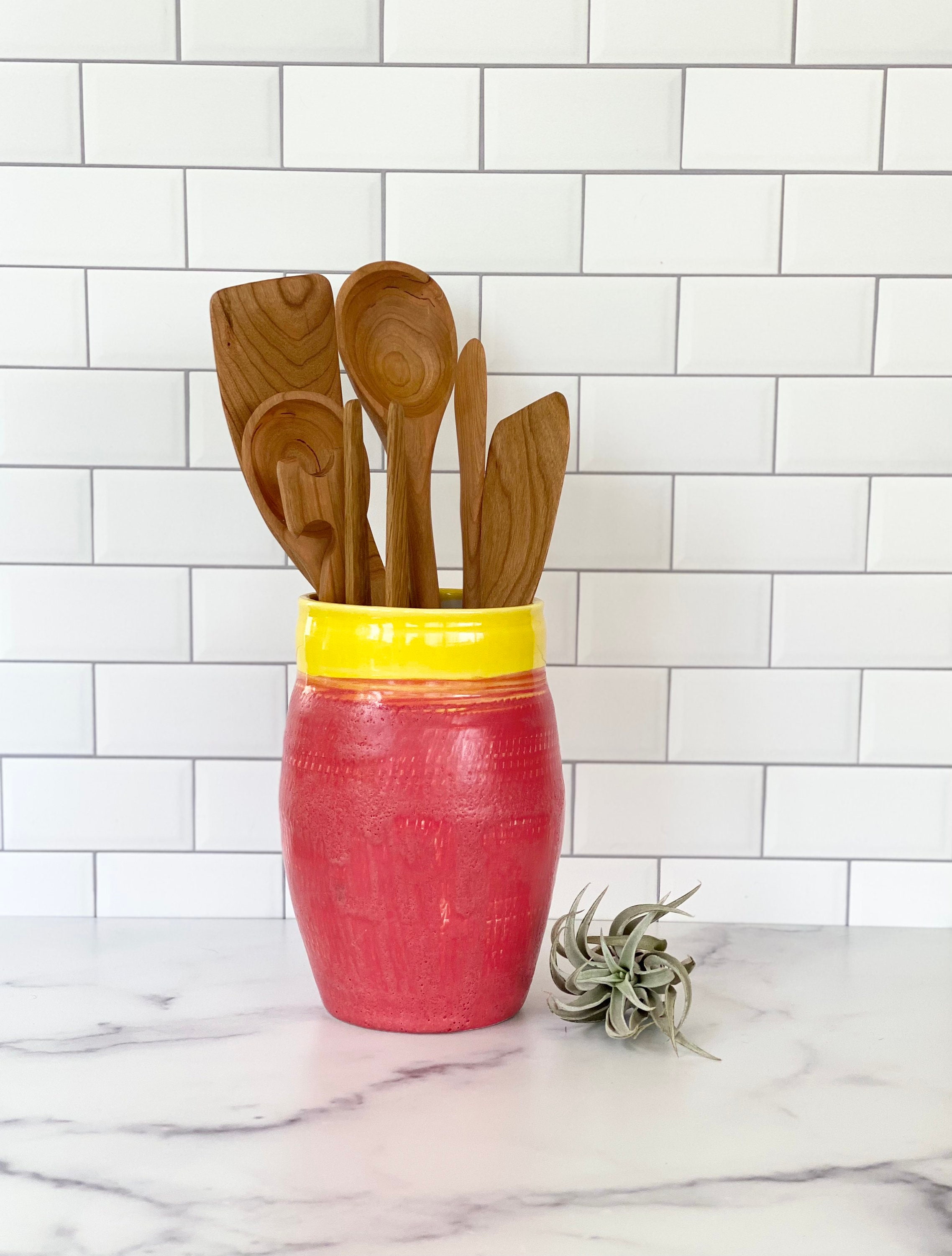 Crock d'ustensile, Porte-Ustensiles en Céramique, de Cuisine, Accessoire Porte-Ustensiles, Cadeau Pe