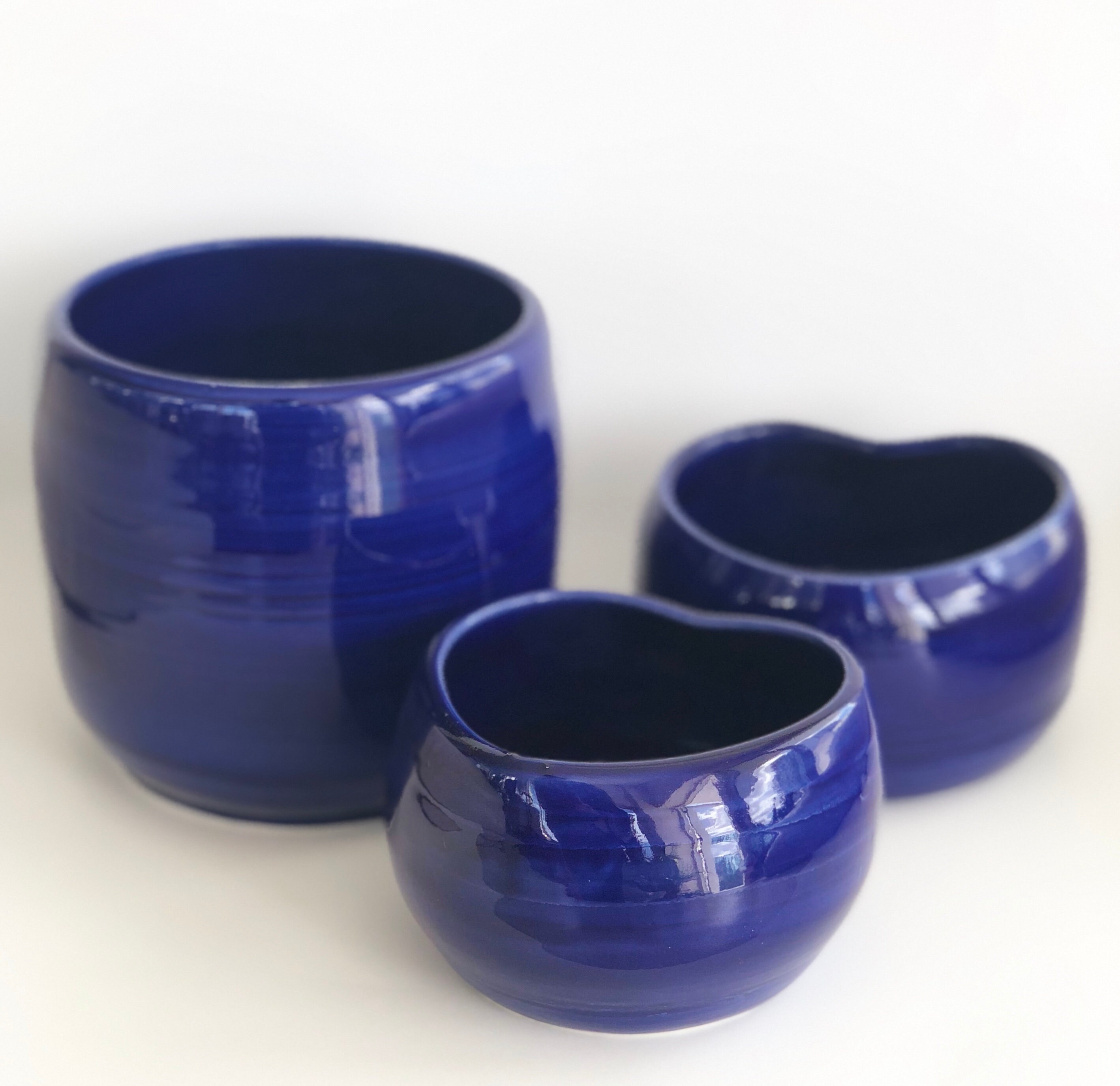 Handmade Wheel Thrown Cobalt Blue Orchid Pot with Three Holes