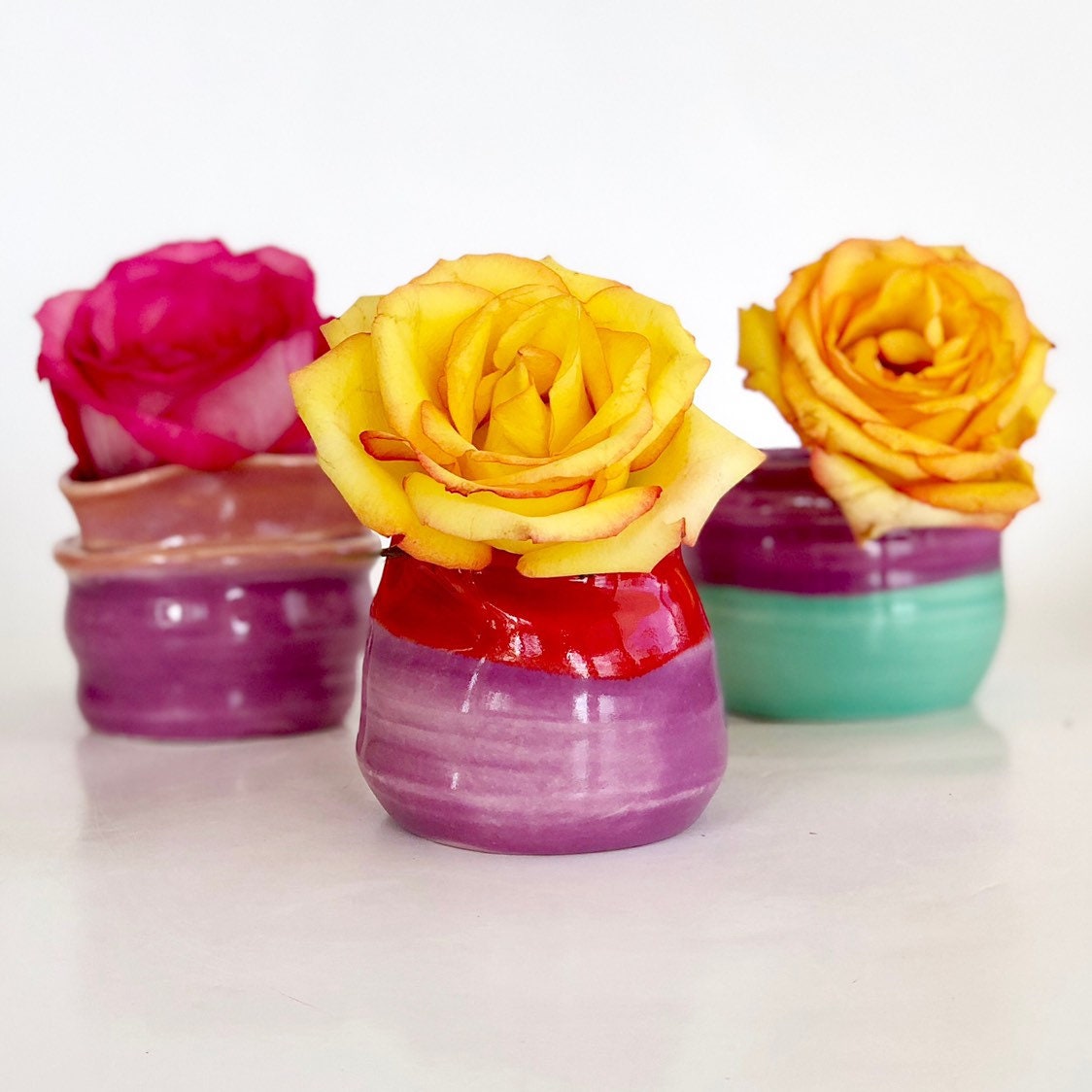 Porcelain Mini Bud Vase Aqua and Purple