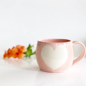 Heart Mug, Mugs Handmade, Pottery Mug Handmade, Ceramic Mug Handmade, Heart Mugs, Pastel Mug, Pottery Mug, Pink Pottery Mug, Pink Mug