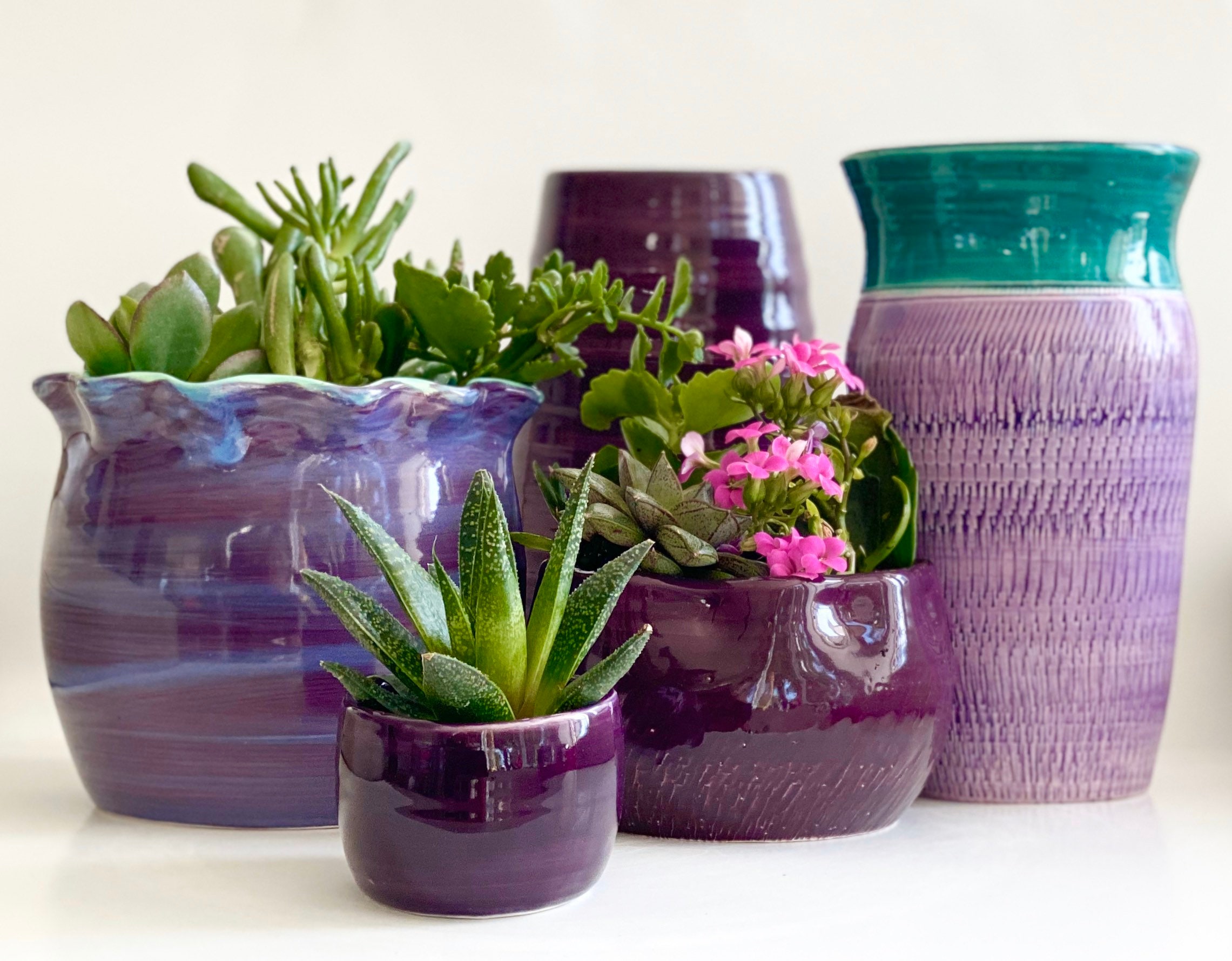 Ceramic Planter, Purple Flower Pot, Small Succulent Planter, Purple