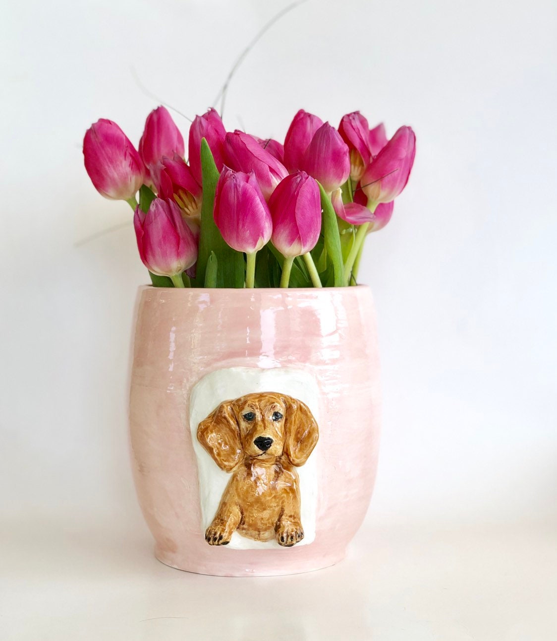 Flower Pot Pink Flower Pot Dachshund Planter Pink Flower Vase Cute Dog Planter Pink Vase Pink Plant Pot Mothers Day Dachshund Mom