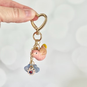 Hand Sculpted Bird Bag Charm: Stoneware Clay Bird Lover Gift