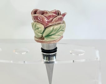 Handmade Ceramic Rose Wine Stopper: Flower Lover Gift