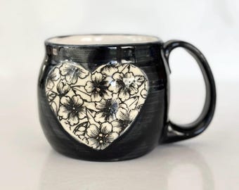 Black Pottery Mug Coffee Lover Gift Coffee Bar Station Handmade Goth Mug Birthday Coffee Station Ceramic Mug Gift Tea Lover Kitchen Coffee