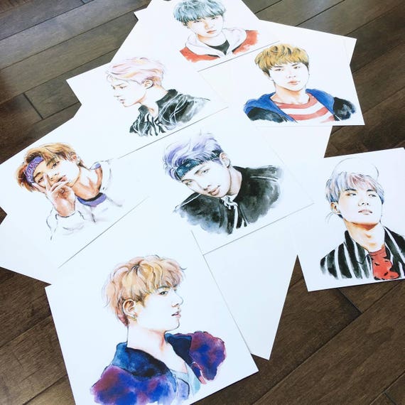 Bts Mini Watercolour Art Prints Ë°©íìëë¨ Etsy
