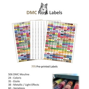 DMC Floss Labels - Solid color, floss image and white.