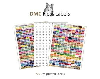 Etiquetas para hilo dental DMC: color sólido, imagen de hilo dental y blanco.