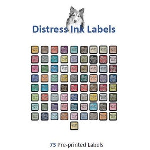 May include: 73 pre-printed labels for Distress Ink pads, measuring 1.125 inches by 1.125 inches. The labels are designed to easily identify ink pads when stored upside down.