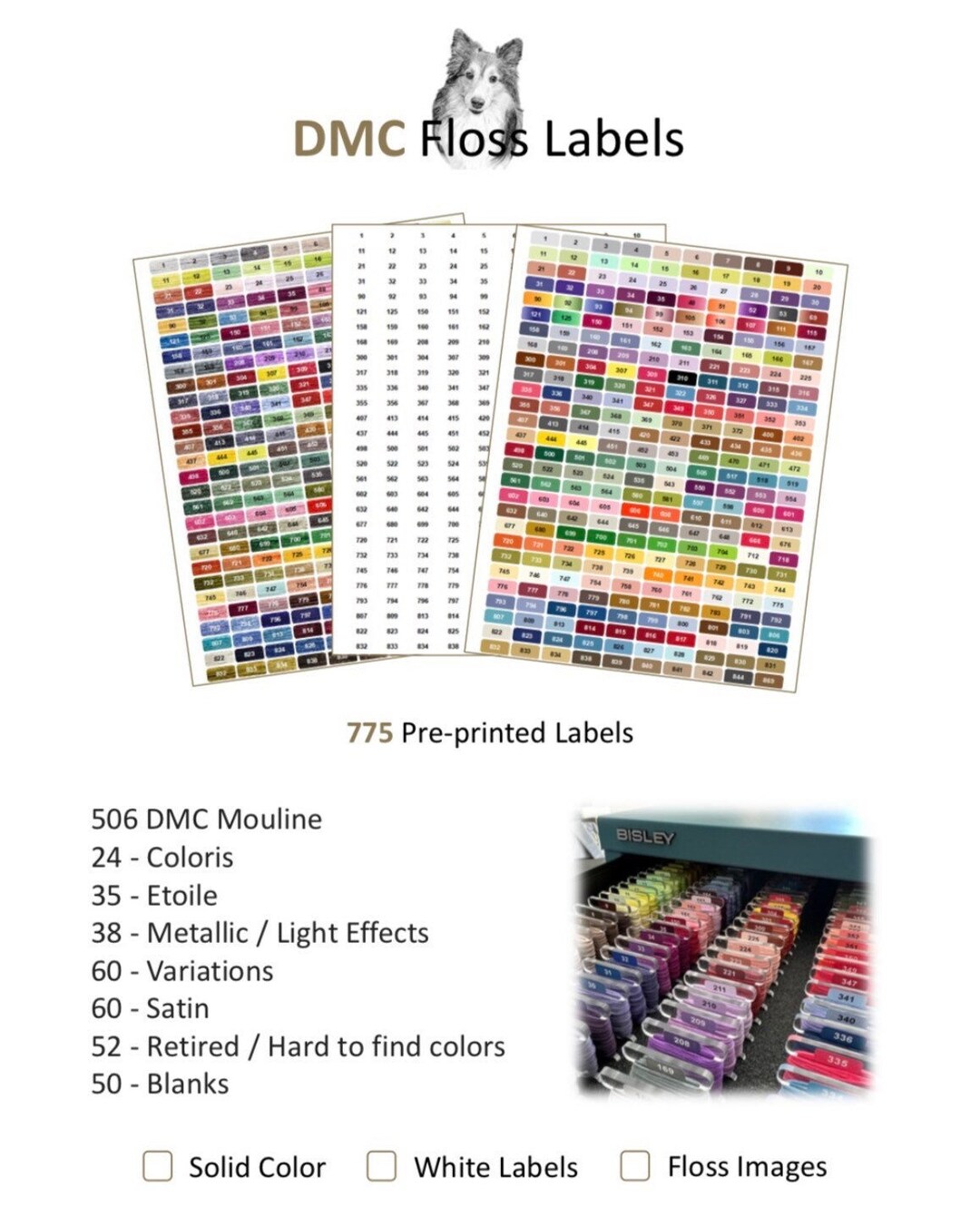 DMC Floss Labels Solid Color, Floss Image and White. Etsy