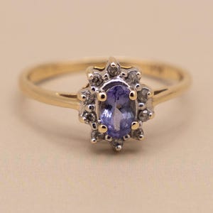 Vintage Tanzanite & Diamond Ring in Solid 14k Gold
