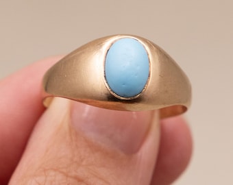 Beautiful Vintage 10k Gold Dome Ring with Faux Turquoise Cabochon | Retro Oval Signet Style | Size 10.5