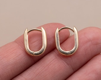 Petite 14k Gold Hoop Earrings | U-Shaped Huggie Hoops | 13.5mm tall | Everyday Hoops | Real Solid Pure 14 Karat Gold