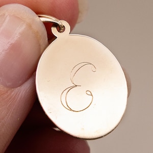 The Cutest Vintage 10k Oval Disc Pendant with the Letter E | One Inch | Initial or Monogram E