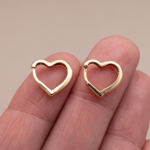 Adorable 14k Gold Heart Huggies | Heart-Shaped Gold Hoops | 11mm Tall | 12mm Wide | Everyday Hoops | Real Solid Pure 14 Karat Gold