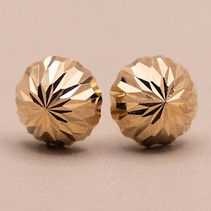 Vintage 14k Solid Gold Puffed Dome Studs | 9mm | Star Finish
