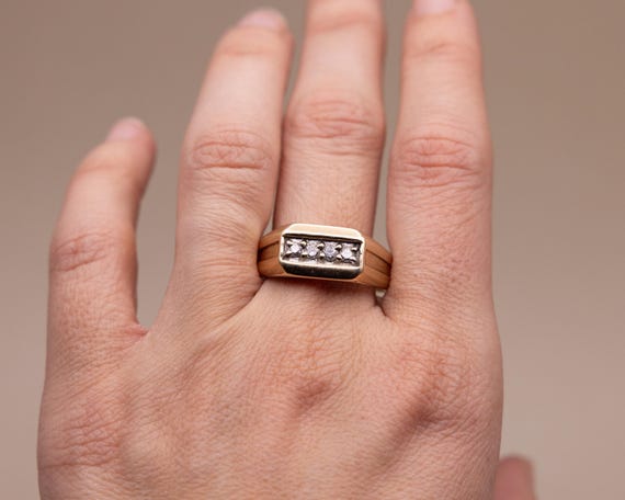 Men Rings Bar Vintage 10k Solid Gold Mid-Century Mens/Unisex Bar Ri… - Gem