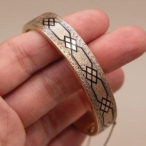 Antique Victorian 14k Solid Gold Etched Enamel Bangle  | Taille D’Epargné | Size 5.25 | Engraved Year 1867 | Gift for Woman