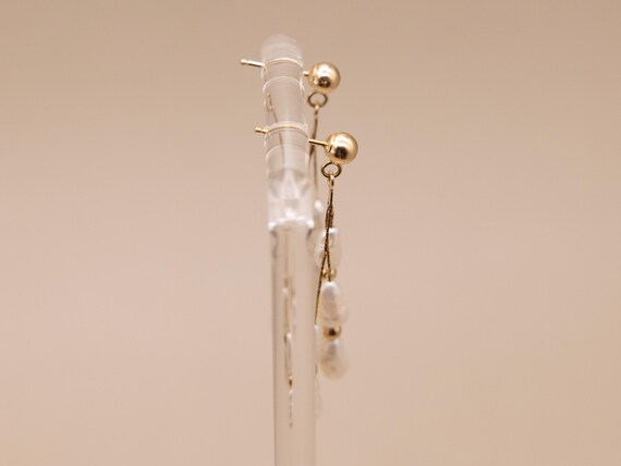 14k Solid Gold Tassel Drop Dangle Stud Post Weddi… - image 4