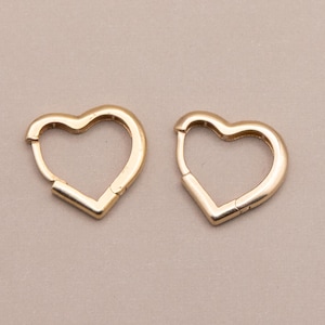 Adorable 14k Gold Heart Huggies | Heart-Shaped Gold Hoops | 13.25mm wide | 12.8mm Tall | Everyday Hoops | Real Solid Pure 14 Karat Gold