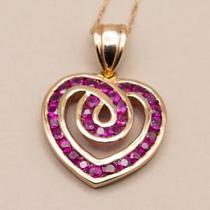 Stunning Rare Vintage 14k Gold Ruby Heart Necklace | Ruby Pendant on 17” Chain | July Birthstone | Gift for Her
