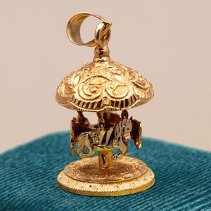 Vintage 14k Solid Gold Spinning Carousel Charm | 6.7 grams | Articulated | Yellow, White & Rose Gold | Gift for Her