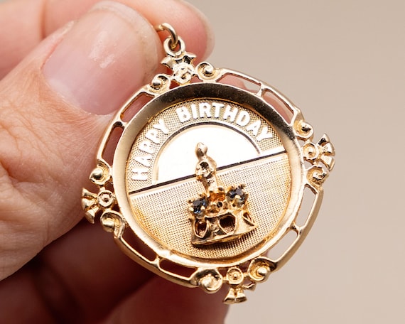 Amazing Large Midcentury 14k Gold Happy Birthday Charm or Pendant  Midcentury Dankner Style Gift for Her