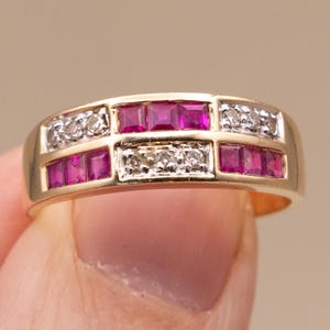 Amazing Vintage 14k Gold Ruby & Diamond Ring | Solid Gold Checkerboard Natural Earth Mined Diamonds with Rubies
