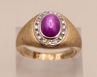 Stunning Vintage 14k Gold, Star Sapphire & Spinel Ring Bezel Set Barbie Ring | Size 10 | 10.5 Grams