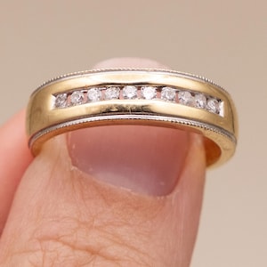 Elegant Vintage 14k Gold Channel Set Diamond Band Ring | Size 7 | Stacking or Wedding Ring