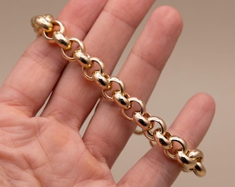 Incredible Vintage Italian 14k Gold Rolo Bracelet | 7.5 Inches Long | 9.6mm | Real Solid Gold Chunky Round Belcher Link