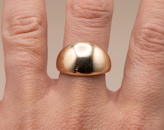 Classic Vintage 1980s 14k Gold Dome Ring | Size 7 | 12.5mm Wide Gold Band | Real Solid 14 Karat Gold