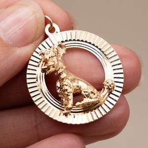 Amazing Vintage 14k 3D Poodle Charm or Pendant with Engine-Turned Round Frame | 4.05 Grams