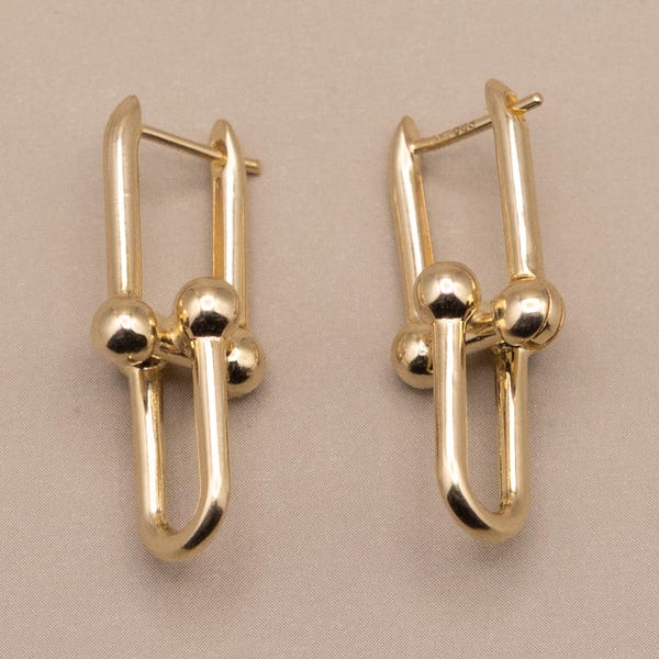 14k Gold Double Lock Earrings | Padlock Drop Earrings | Solid Gold Statement Drops