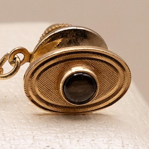Vintage 14k Gold MCM Tie Tack | Hematite Cabochon Lapel Pin | Mid-Century Mens Accessory