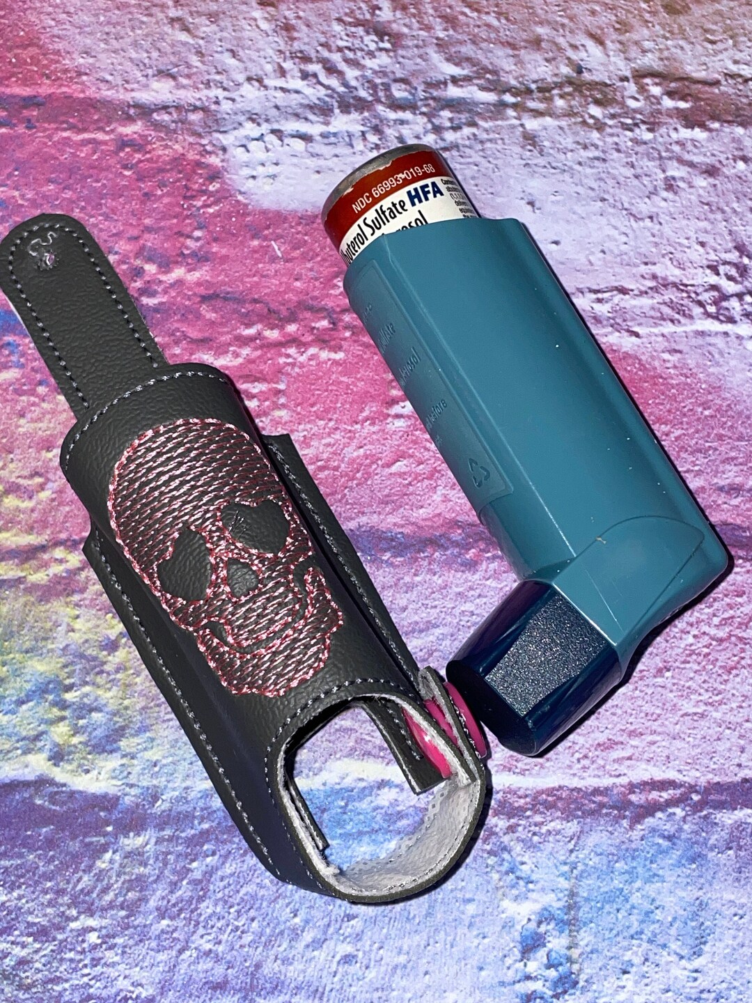 Skull Embroidered Inhaler Case, Inhaler Holder, Inhaler Keychain
