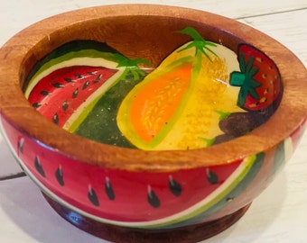 Folk Art Wood Bowl | Hand Carved Vintage | Vintage Bowl | Citrus Bowl | Mini Bowl Trinket Dish | Mexico | Vintage Kitchen | Vintage Fruit