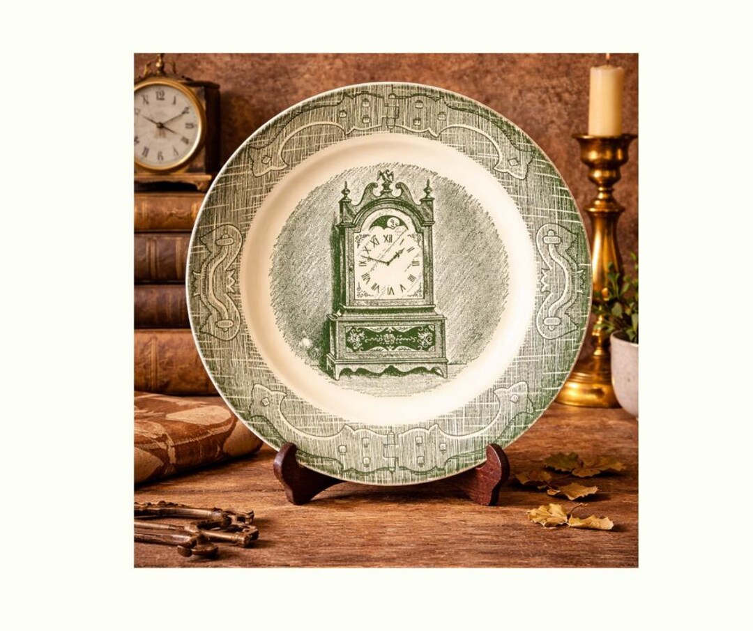 Vintage Green Transferware Plate | Clock Design Decorative Plate ...