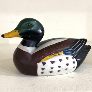 Vintage Mallard Drake Pottery Duck | Hand Painted Waterfowl Figurine | Cottagecore Home Decor | Rustic Cabin Accent | 6" Collectible Statue image 2