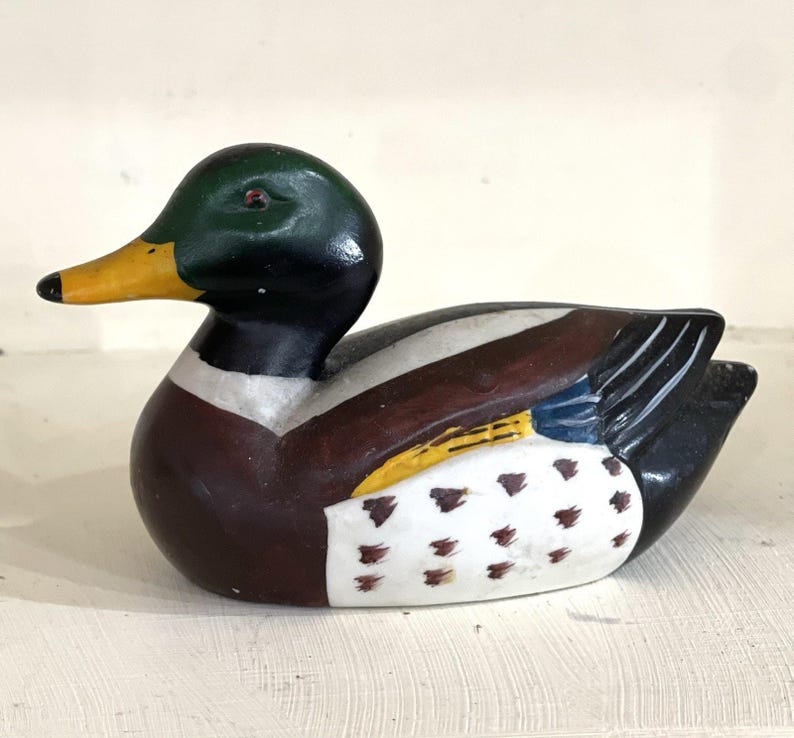 Vintage Mallard Drake Pottery Duck | Hand Painted Waterfowl Figurine | Cottagecore Home Decor | Rustic Cabin Accent | 6" Collectible Statue image 2