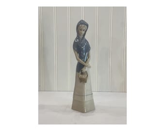Vintage Porcelain Woman with Blue Shawl and Basket 11”Zaphir/ of Lladro | Beautiful Young Woman wearing Blue and Holding a basket, by IMCOR