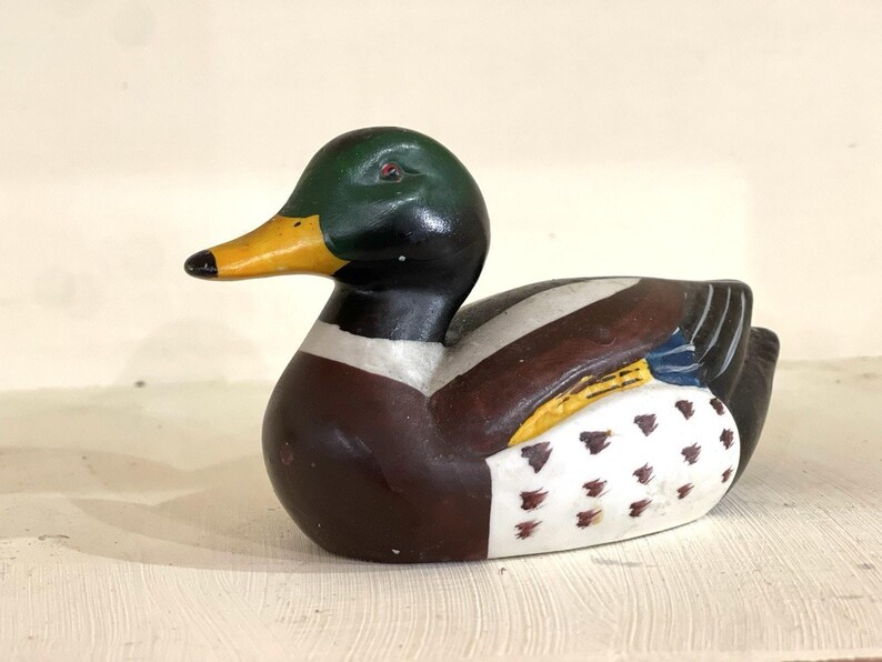 Vintage Mallard Drake Pottery Duck | Hand Painted Waterfowl Figurine | Cottagecore Home Decor | Rustic Cabin Accent | 6" Collectible Statue image 3