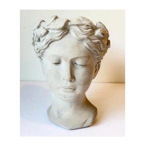 Lady Head Cement Planter | Greek Goddess Bust Planter | Concrete Face Flower Pot | Vintage Inspired Garden Decor | Succulent Holder | 8"
